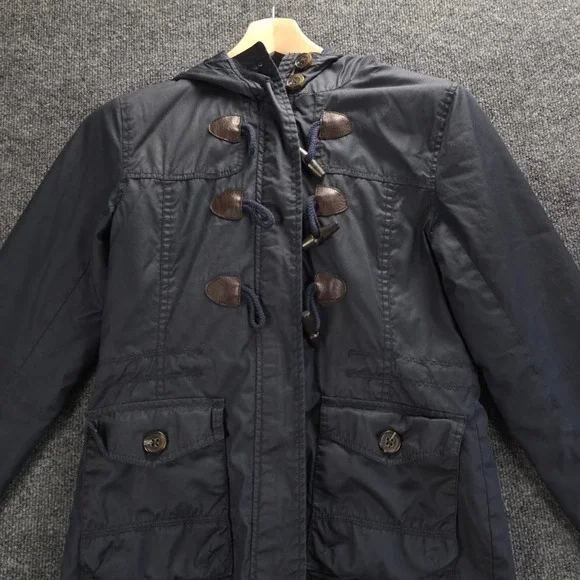 AEROPOSTALE‎ Womens Navy Blue Hooded Duffle Military Jacket Sz S Water Resistant - Picture 3 of 14